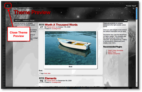 close preview theme wordpress
