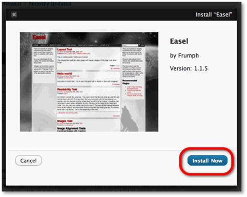 install wordpress theme now button