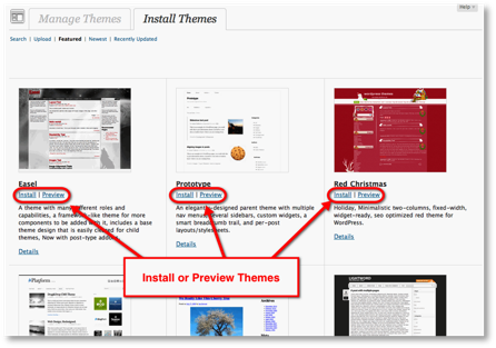 wordpress install themes choices
