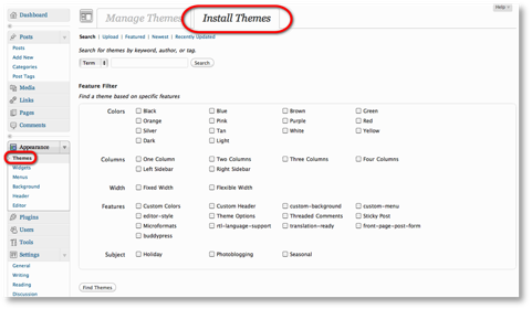 install themes menu wordpress