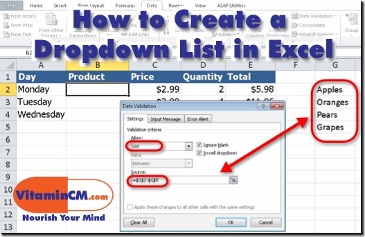 add drop down in excel