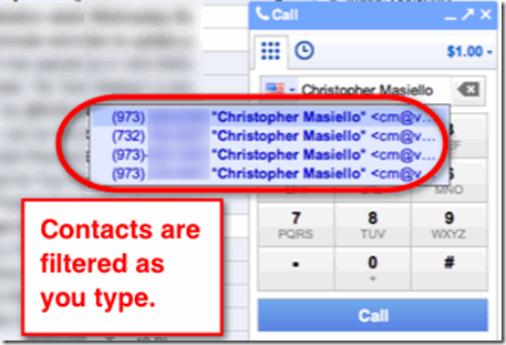 Search Google Contacts from Google Voice