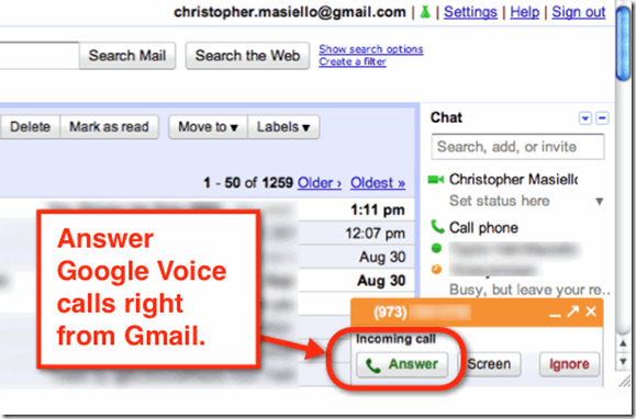 Anser Call from Gmail