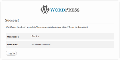 Wordpress Installation Screen